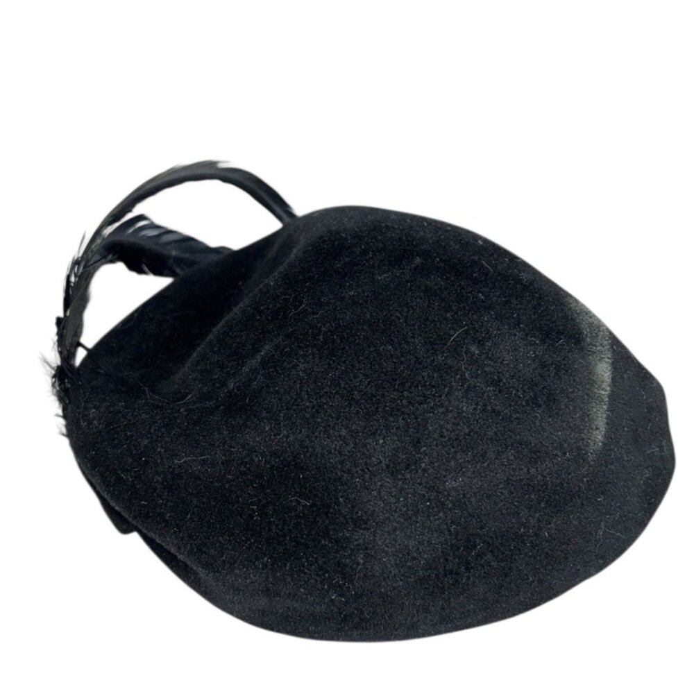 Vintage Muriel black velvet feathers woman's beret cap hat - Picture 3 of 5